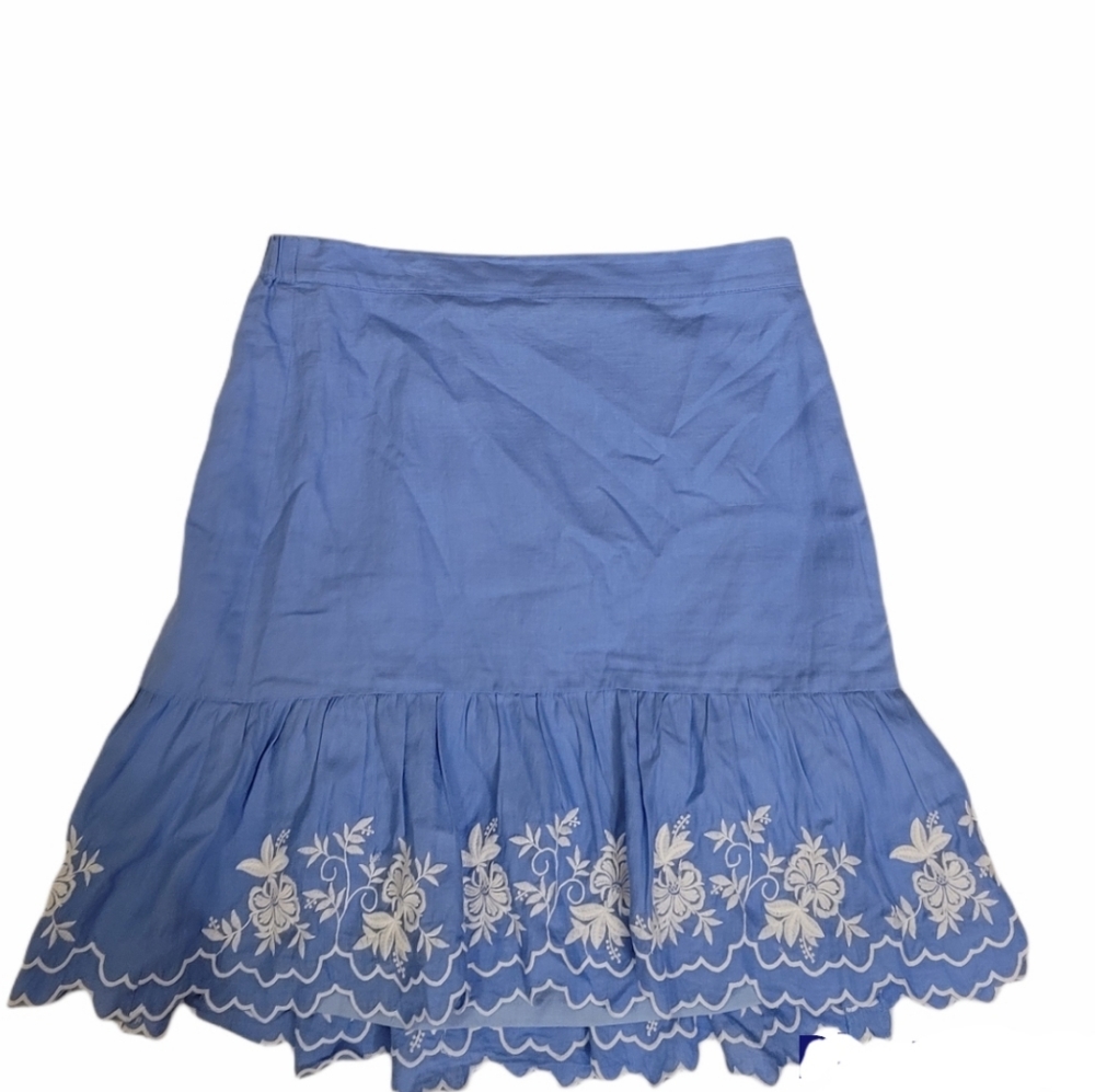 J.Crew Baby Blue Floral Embroidered Flounce Elastic Waist Skirt M